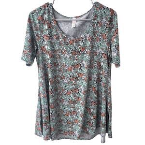 Lularoe Light Gray Perfect Tee with Roses and Vines - XS
